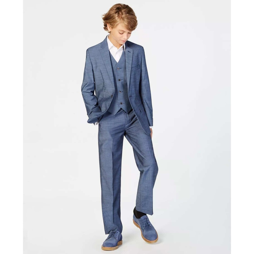 Calvin Klein Plain Weave Slim-Fit Suit Jacket Formal Wedding Party Blue Ten 10
